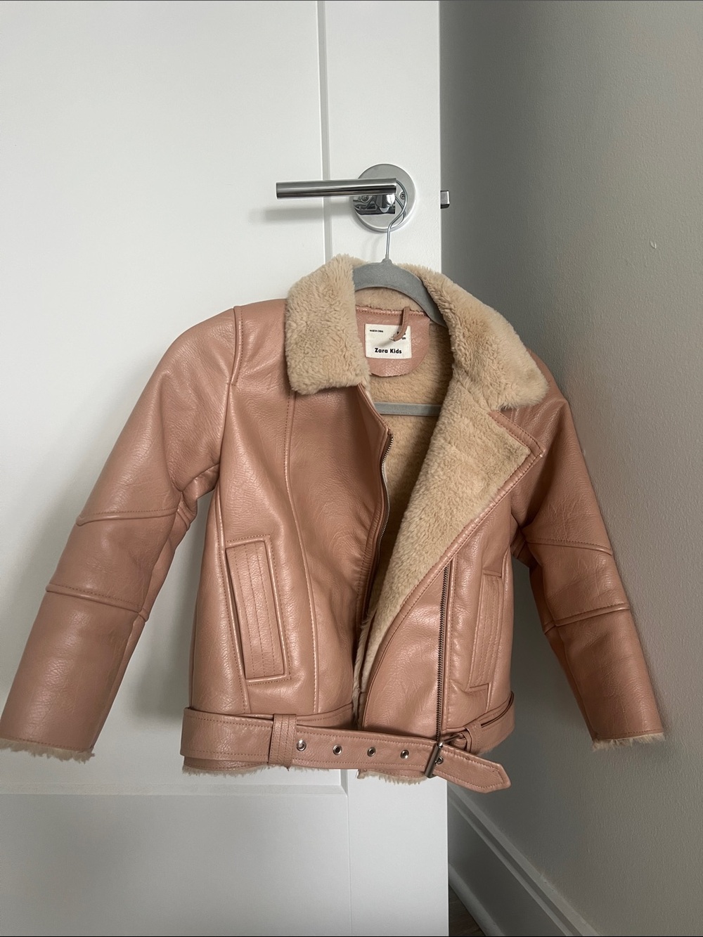 Zara Blush Pink Faux-Leather Shearling Jacket for Kids